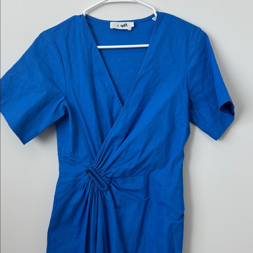 A.L.C. Edie faux wrap linen blend midi dress in cobalt blue Size: 4 - Picture 3 of 8